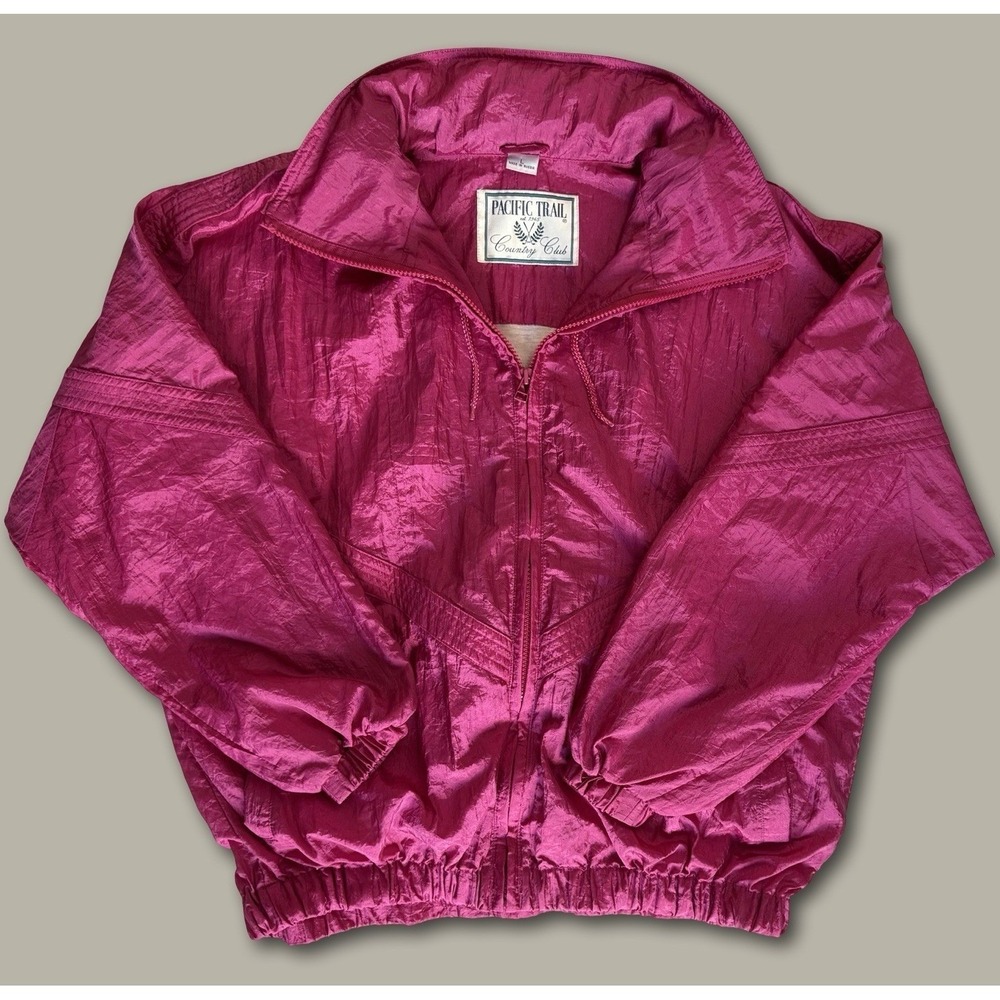 Pacific Trail Vintage 90s Windbreaker Jacket Size L Magenta Pink Retro Metallic